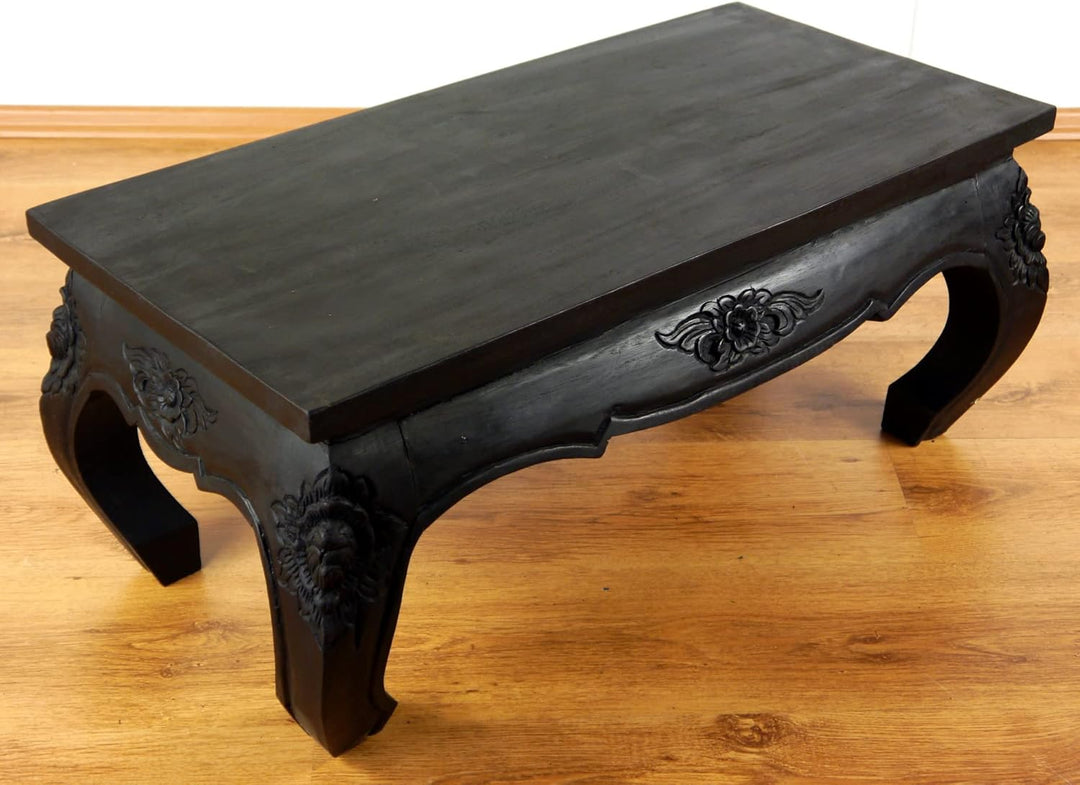 livasia Opiumtisch, Couchtisch mit Schnitzerei, Beistelltisch, Sofatisch (schwarz) Schwarz mit Schni