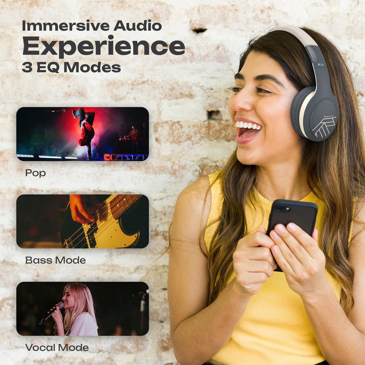 PowerLocus Bluetooth Kopfhörer Over Ear, Kabellos mit 3-EQ modi, 60std. Spielzeit, Hi-Fi-Stereo Falt