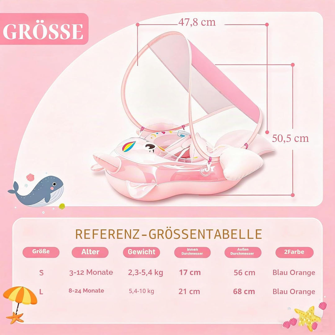 Schwimmring Baby mit Sonnendach Entfernbar ab 3-24 Monate,Einhorn Hai Schwimmhilfe Schwimmreifen Bab