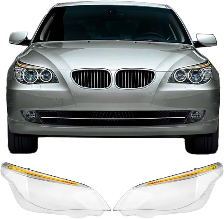 LST 2x Scheinwerferglas Streuscheibe Frontlicht Abdeckung links rechts Set kompatibel mit BMW 5er E6