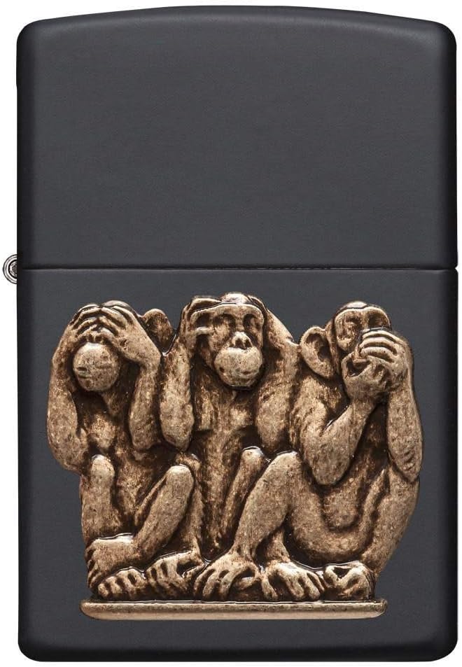 Zippo 29409 Three Monkeys Benzinfeuerzeug, Messing, Black Matte, 1 x 6 x 6 cm