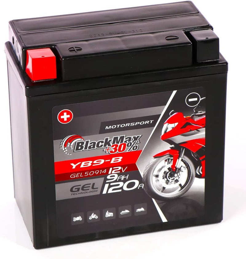 BlackMax YB9-B Motorradbatterie GEL 12V 9Ah Batterie YB9-BS CB9-B GM9Z 12N9-4B-1 9Ah - 120A - YB9-B,