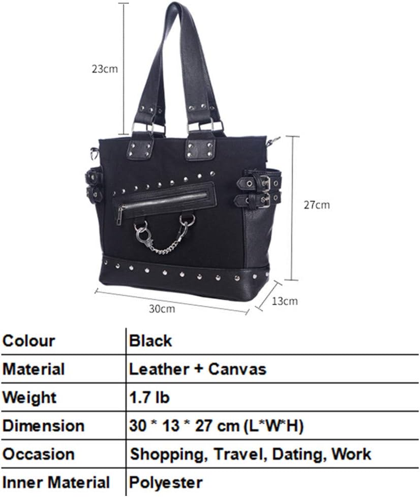 KEEPOP Damenmode Niet Handtasche Geldbörse Canvas Punk Tote mit Schultergurt Umhängetasche Grosse Ka
