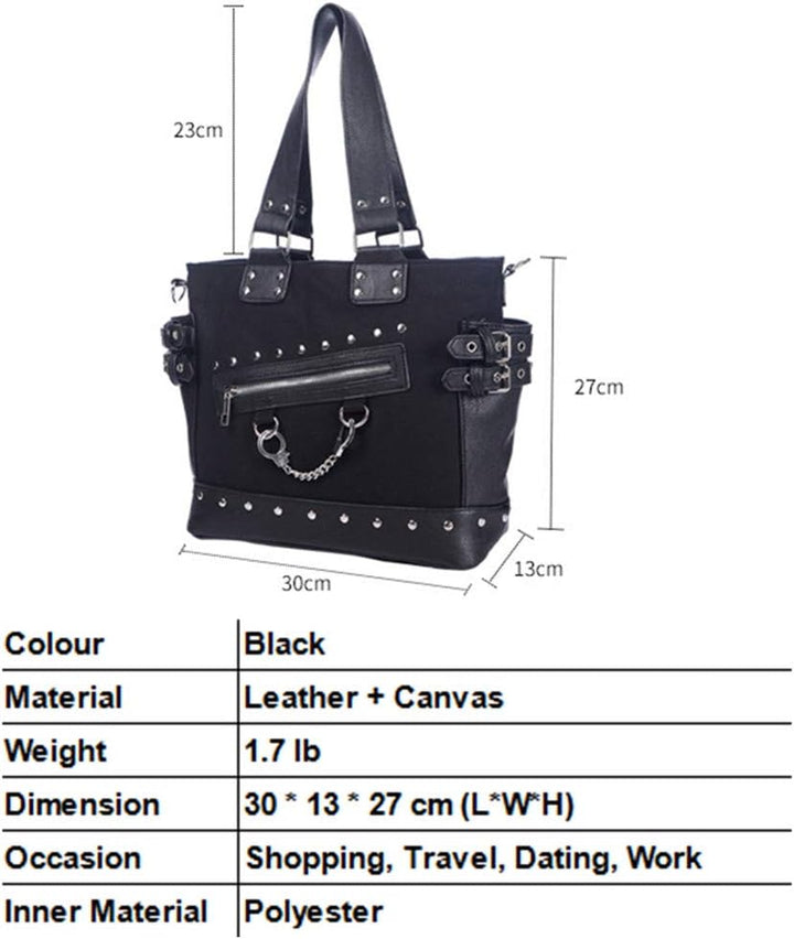 KEEPOP Damenmode Niet Handtasche Geldbörse Canvas Punk Tote mit Schultergurt Umhängetasche Grosse Ka