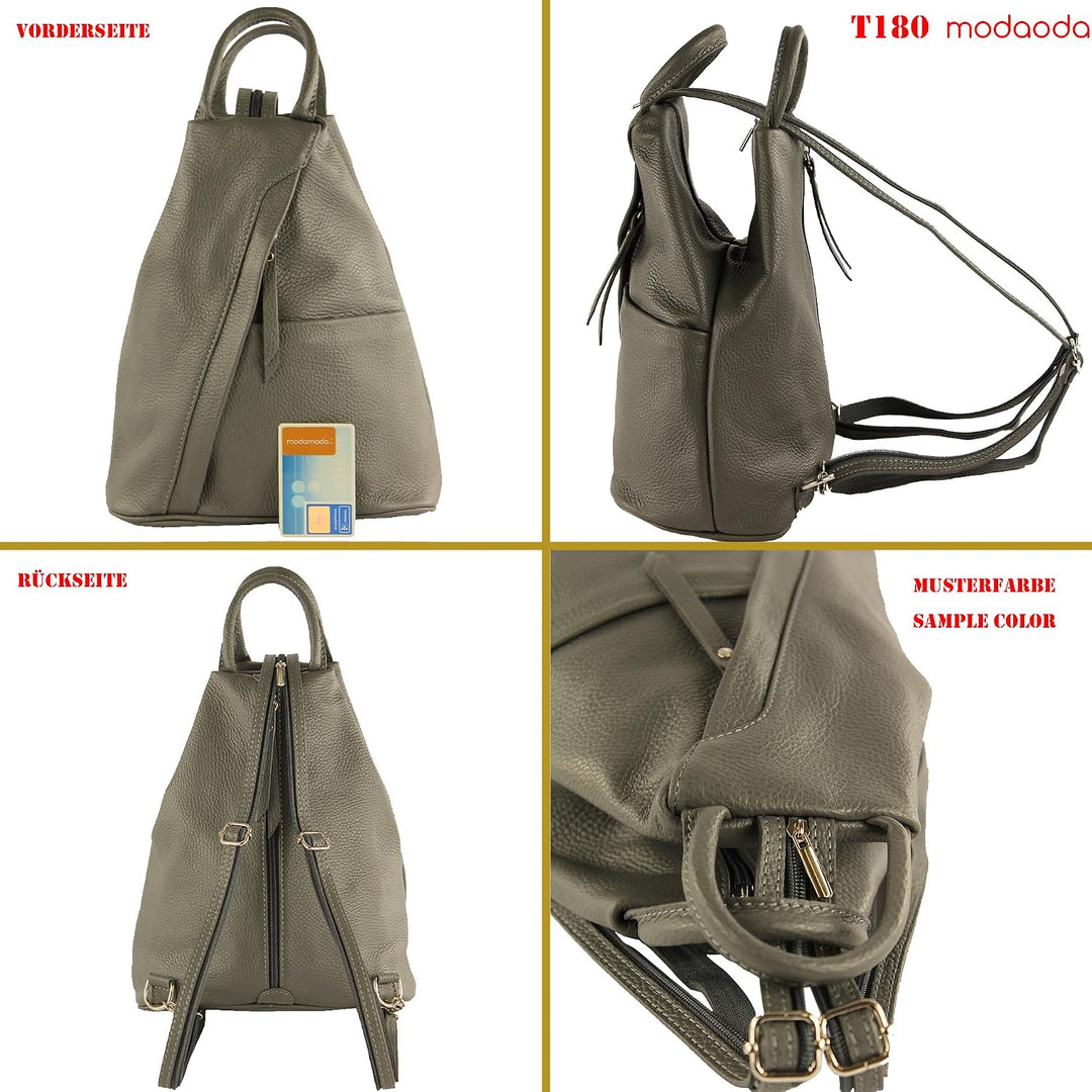 modamoda de T180 Damen Leder Rucksack Handtasche 2-in-1, handmade in Italy Schwarz, Schwarz