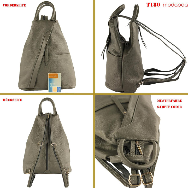 modamoda de T180 Damen Leder Rucksack Handtasche 2-in-1, handmade in Italy Cognac, Cognac