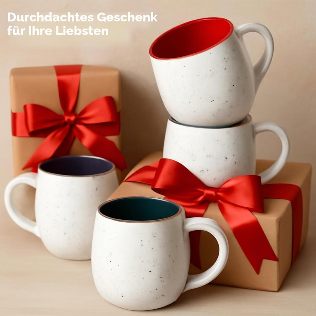 LIFVER 620 ml Kaffeetassen Set, 4 grosse Kaffeebecher Porzellan mit Griffen für Kaffee, Tee, heissen
