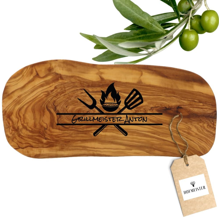 HOFMEISTER® Schneidebrett Olivenholz personalisiert Gravur - individuelles Geschenk, Geburtstag, Gri