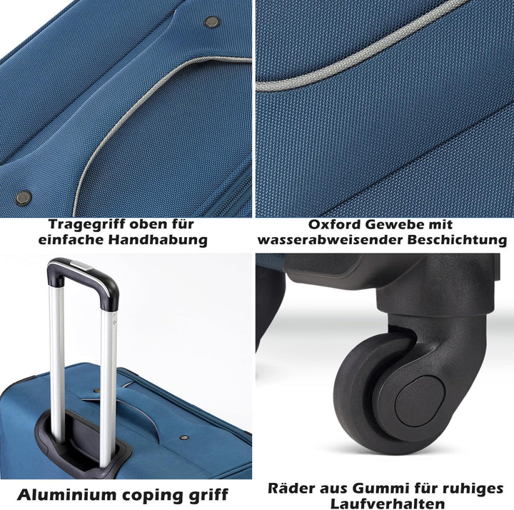 COOLIFE Kofferset 4 teilig Weichgepäck 58/66/80cm und 1 Grosse Umhängetasche | Stoffkoffer Reisekoff