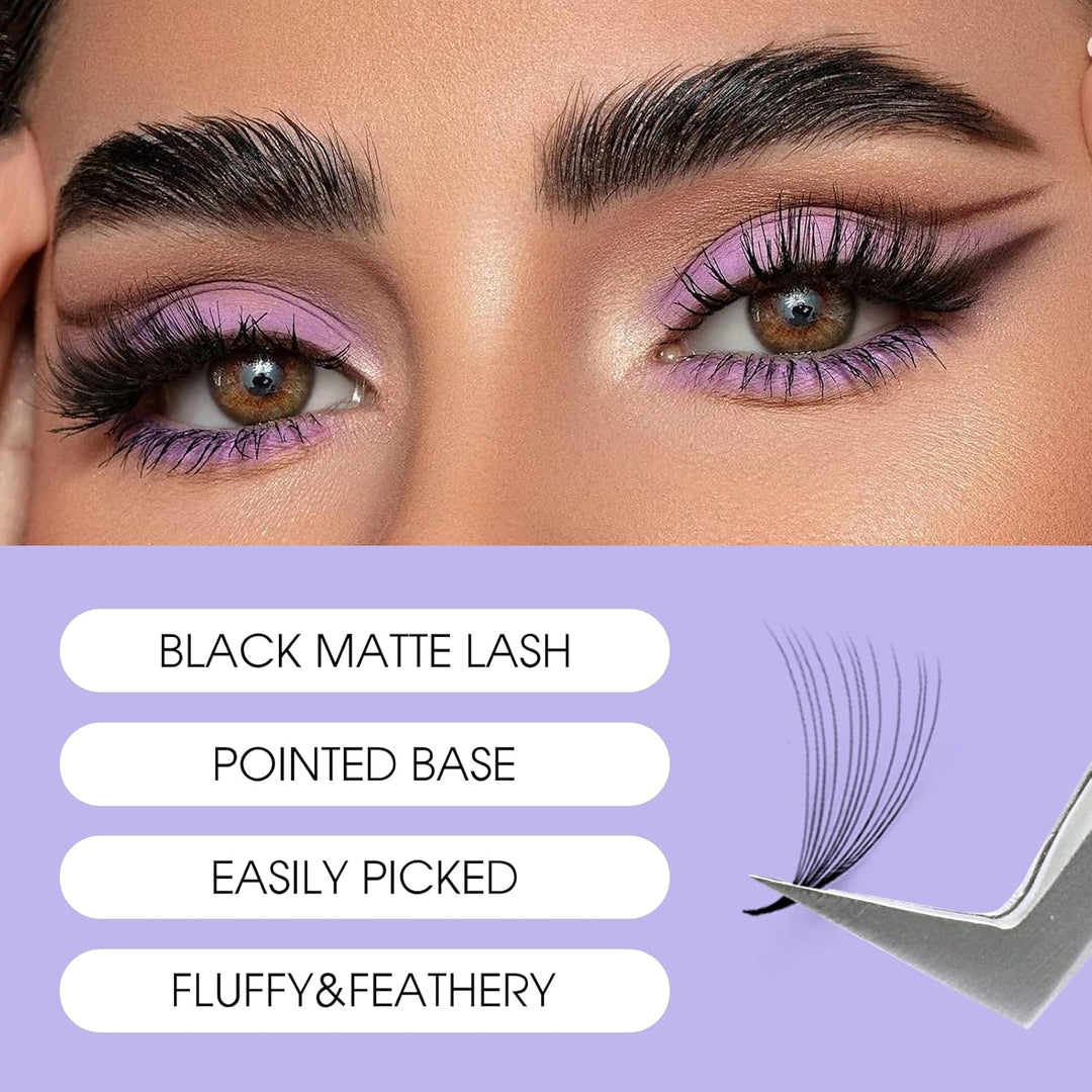 12D Gefächerte Volumen Wimpern 1200 Pcs Fertig Fächer Wimpernverlängerung C Curl 0.07mm 9-20mm Mixed