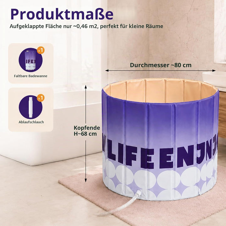 Faltbare Badewanne für Erwachsene, 80 x 68cm Portable Badewanne, Faltbare Badewanne mit 5-Schicht-Is