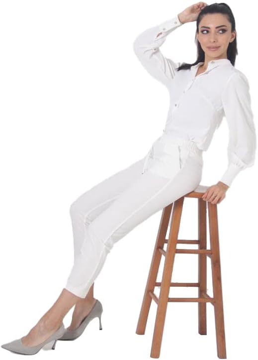 Bonateks Women's Deblmcpnts100054 Casual Pants, White, 48