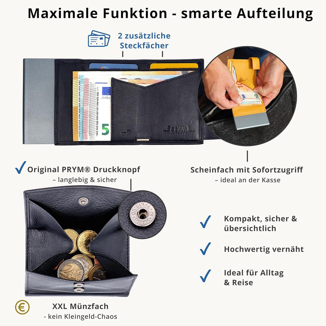 SecWal Kartenetui mit XXL Münzfach Druckknopf inkl. Geschenkbox - Made in Germany - Geldbörse inkl.