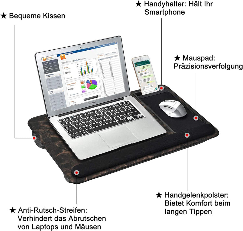 Laptopkissen für Bett mit Kissen，Laptop Unterlage Zubehör Couch mit Mausunterlage and Handgelenkaufl