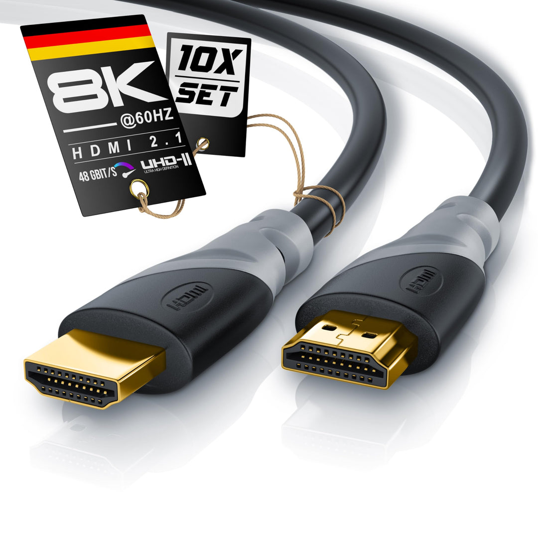 CSL - 2m 10er-Pack 8k / 4k HDMI Kabel 2.1/2.0-1m - 8K @ 60Hz - 4K @ 120Hz - 48 Gbit/s - 3D - Ultra H