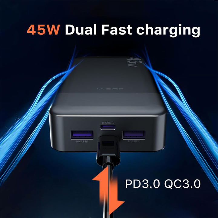 JUOVI Power Bank, 20000mAh 45W Tragbares Ladegerät, PD3.0 QC4.0 Schnelles Laden 4-Port mit LED Anzei