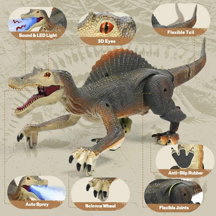 FRUSE Fernbedienung Dinosaurier Spielzeug,Dino Ferngesteuert mit Licht Verfolgung,Sprühnebel,Wiedera