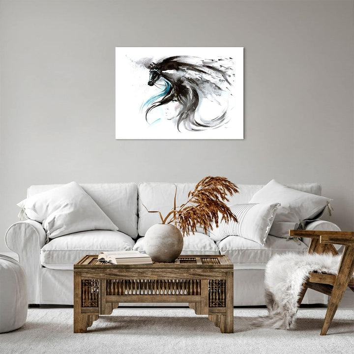 Bilder auf Leinwand Pferd Streifen Hengst Laufen Leinwandbild 70x50cm Wandbilder Dekoration Wohnzimm