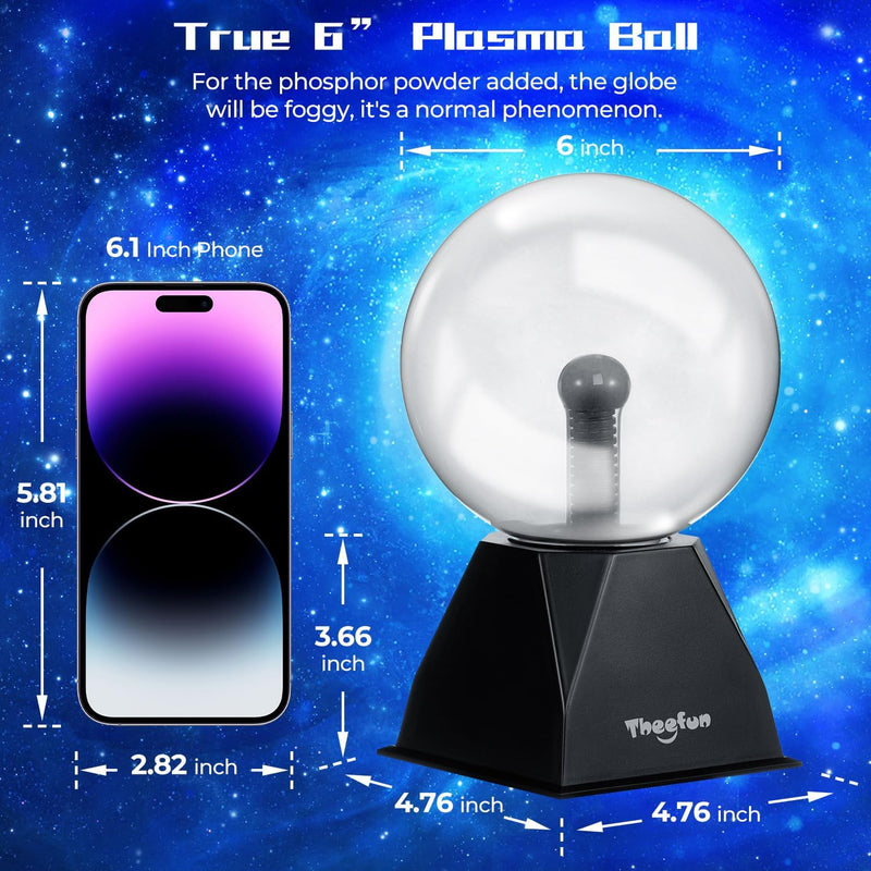 Theefun Plasmakugel, 15cm Magische Leucht Ball, Plasma Ball Ligh, Elektrostatische Kugel Berührungse