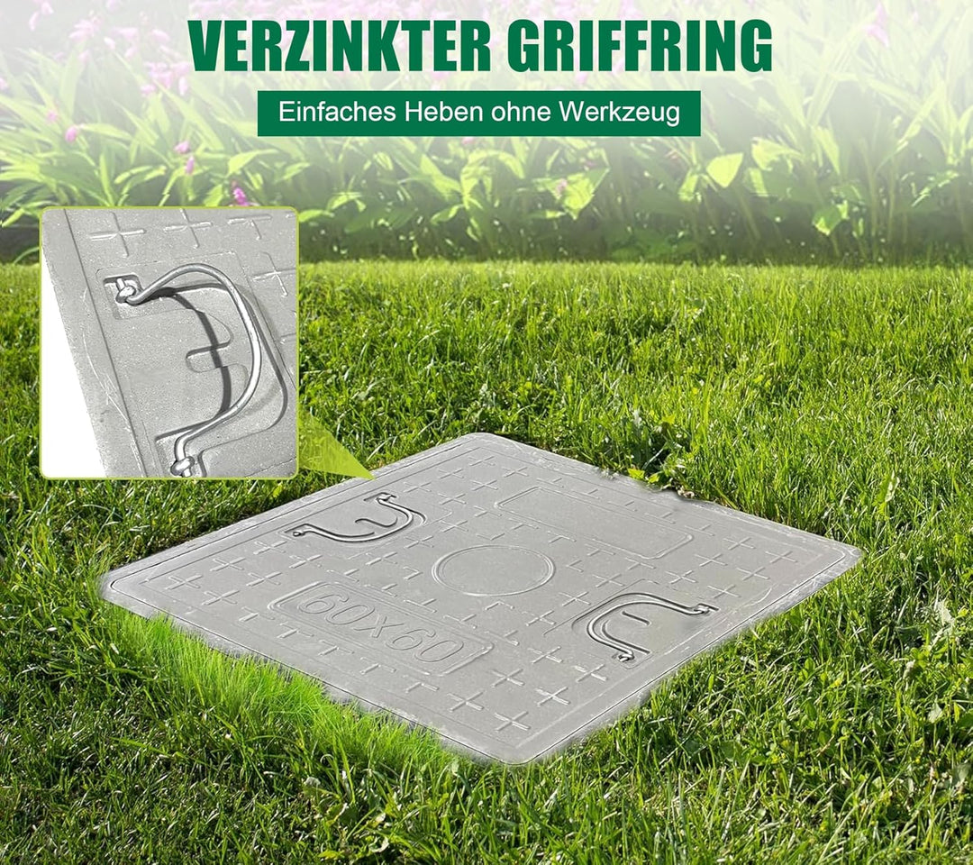 GFK-Schachtabdeckung mit Rahmen 600x600 mm/Deckel: 500x500 mm/Lichte Weite: 440x440 mm Revisionsscha