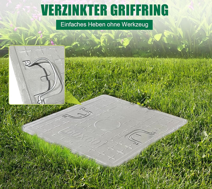 GFK-Schachtabdeckung mit Rahmen 600x600 mm/Deckel: 500x500 mm/Lichte Weite: 440x440 mm Revisionsscha