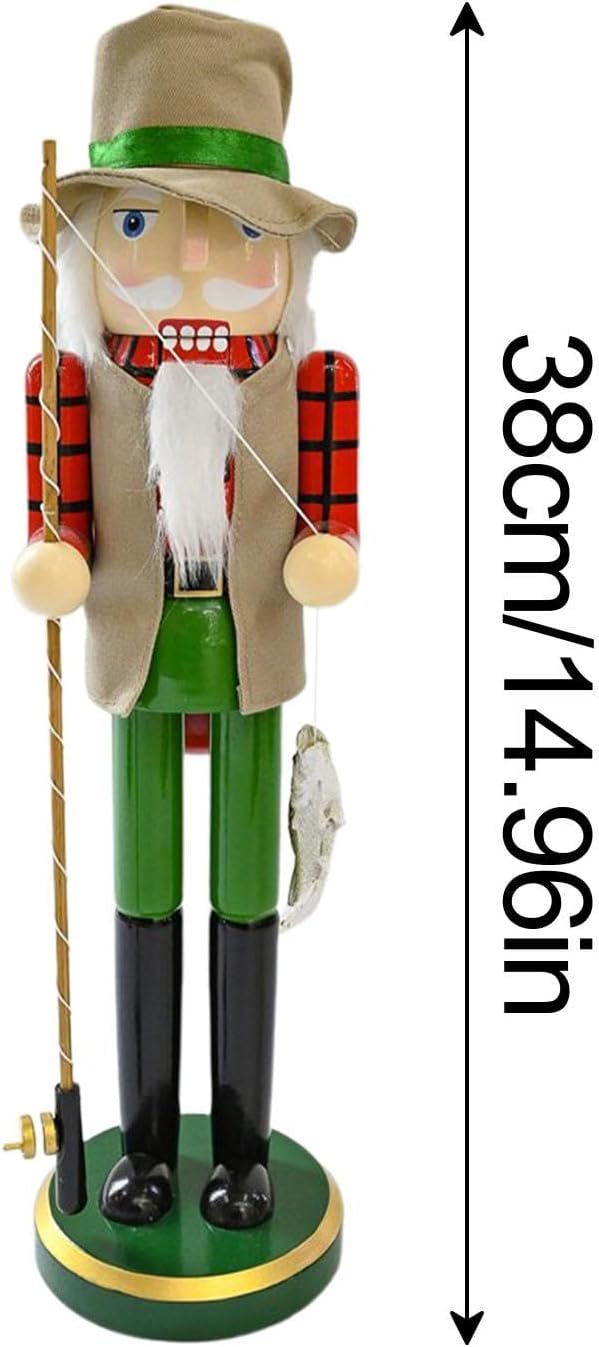 Nussknacker-Figur, 38 cm, Weihnachtsdekoration, -Ornament, Nussknacker-Dekoration, -Angler mit Angel