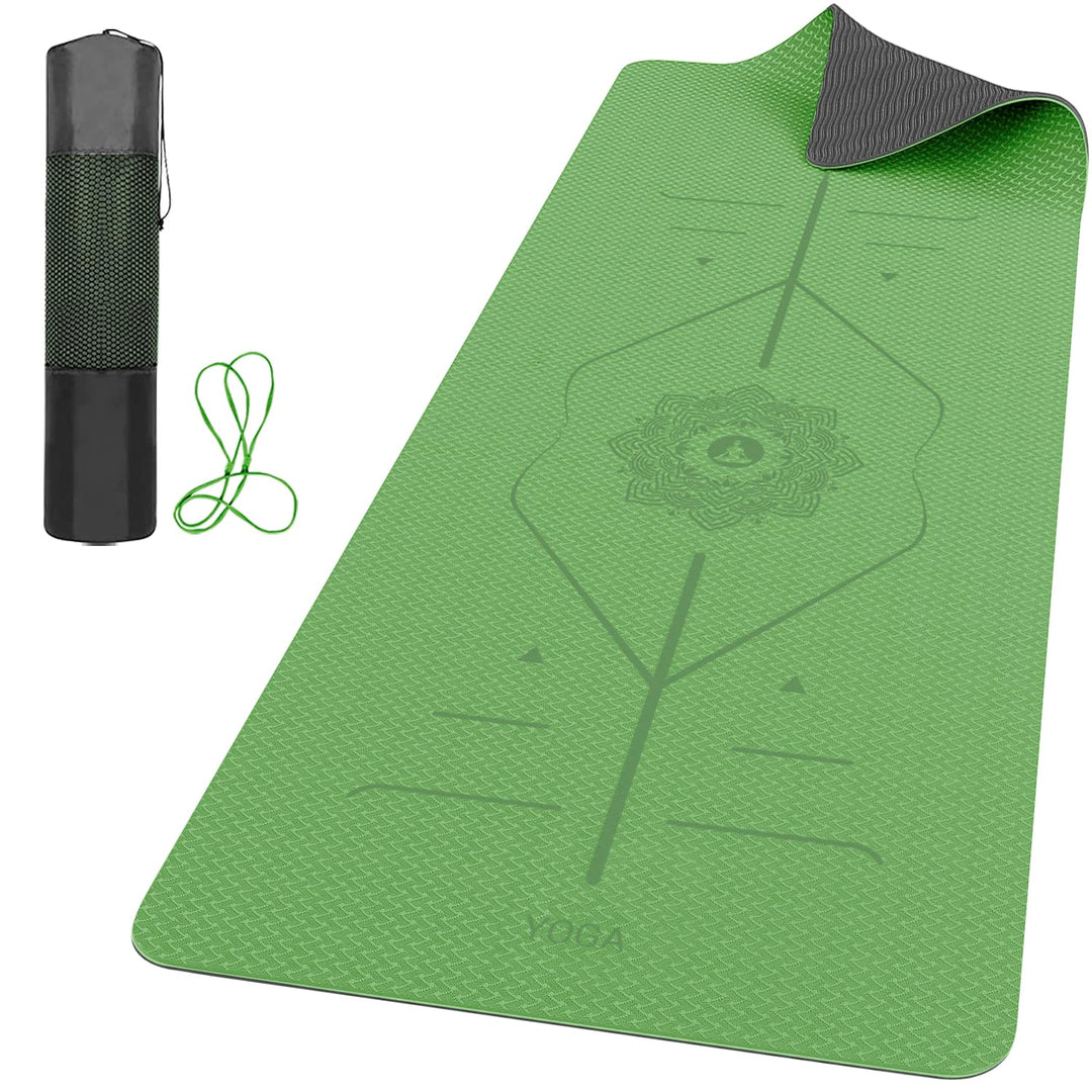 ROMIX Pro Yoga Matte Mit Körper Ausrichtungslinien, Yogamatte Rutschfest 6 mm Sportmatte Fitnessmatt