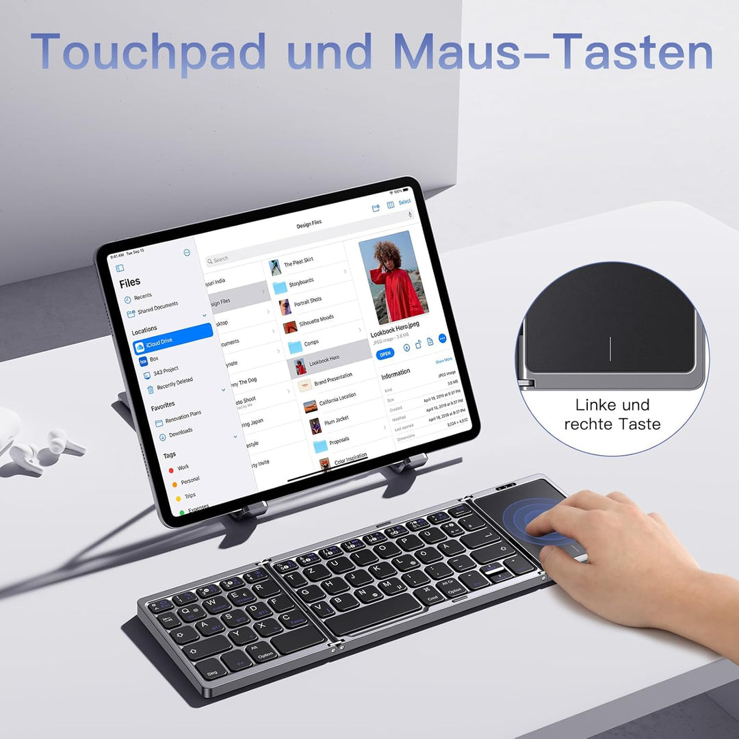 OMOTON Bluetooth-Faltbare-Tastatur, Kabellose Wiederaufladbare Klapptastatur mit Touchpad,3 Bluetoot