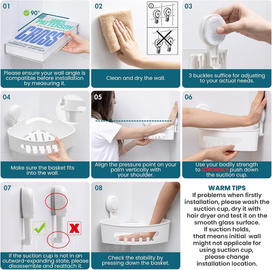 TAILI Ecke Duschablage mit Saugnapf Ohne Bohren Abnehmbar Belastbarkeit 10 KG Wasserdicht Eckeregal