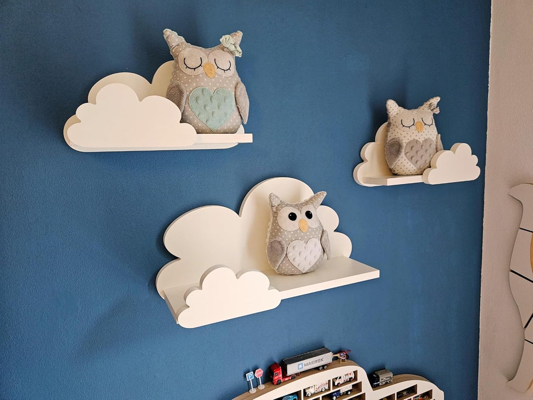 Wolkenregale für Kinderzimmer Set Fantasy EKSTRA – 3er Set Regale aus MDF – komplett weiss – Premium