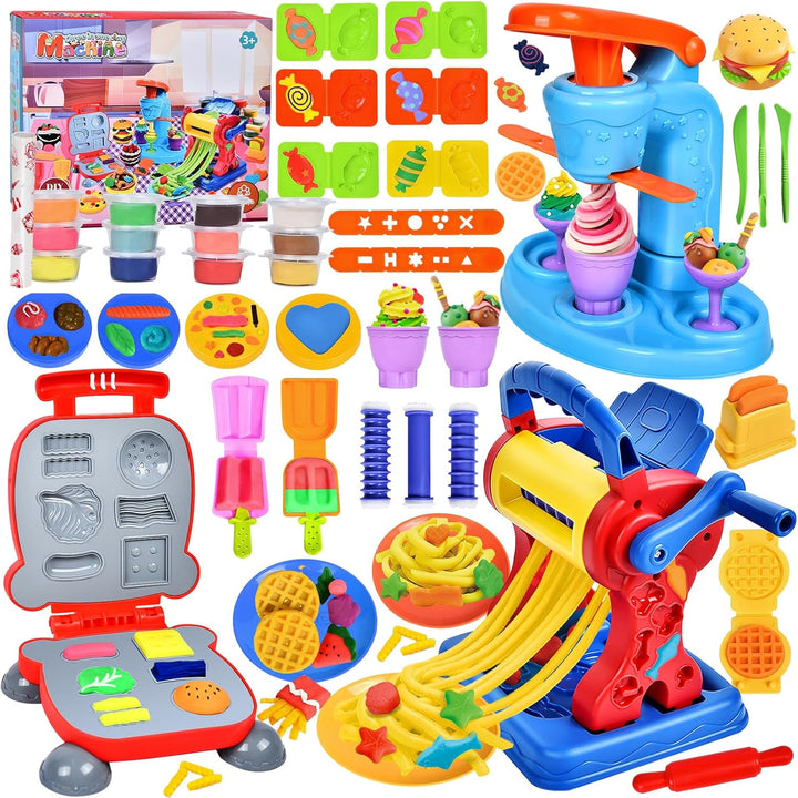 Herenear 46 Stück Knete Set Knetwerkzeug für Kinder, Knete Zubehör Kitchen Creations Eismaschine Bur