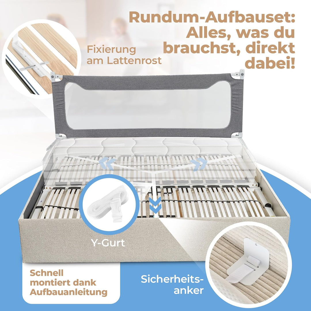 Rausfallschutz Bett (180cm) Labor geprüftes Bettgitter Bettschutzgitter [Eine Seite] mit Gurt für me