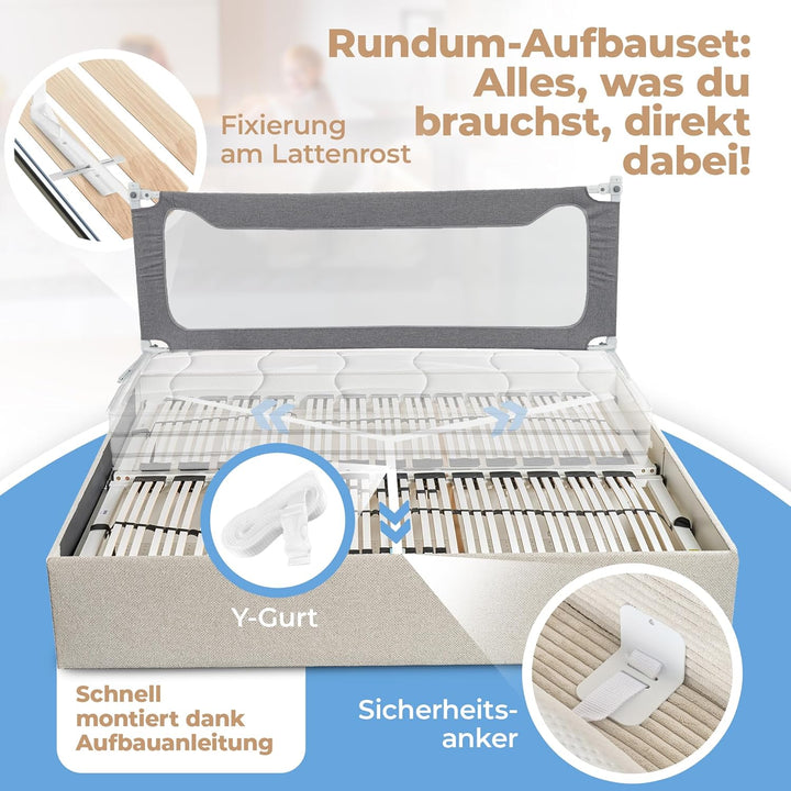 Rausfallschutz Bett (180cm) Labor geprüftes Bettgitter Bettschutzgitter [Eine Seite] mit Gurt für me