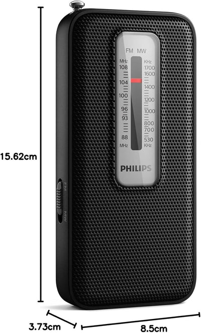 Philips Tragbares UKW-Radio/Kleines Retro-Radio ideal für Küche, Bad oder Garage/Klassisches Design,