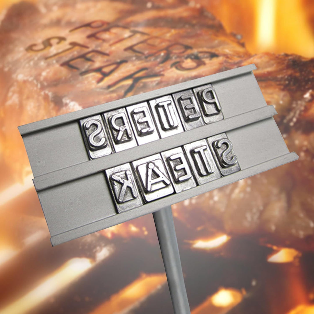 BBQ Brandeisen mit Buchstaben-Set und Holzbox, Fleischstempel für den Grill, Grillzubehör, Fleisch-B