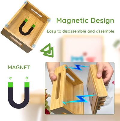 Gugxiom Bambus-Ladestation, Multifunktions-Ladestation mit 5 Anschlüssen, Geräte-Organizer, Magnetis