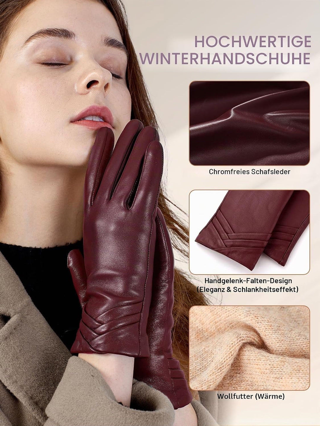 GSG SINCE 1998 Echtes Lammfell Lederhandschuhe für Damen Warm Gefütterte Touchscreen Winterhandschuh