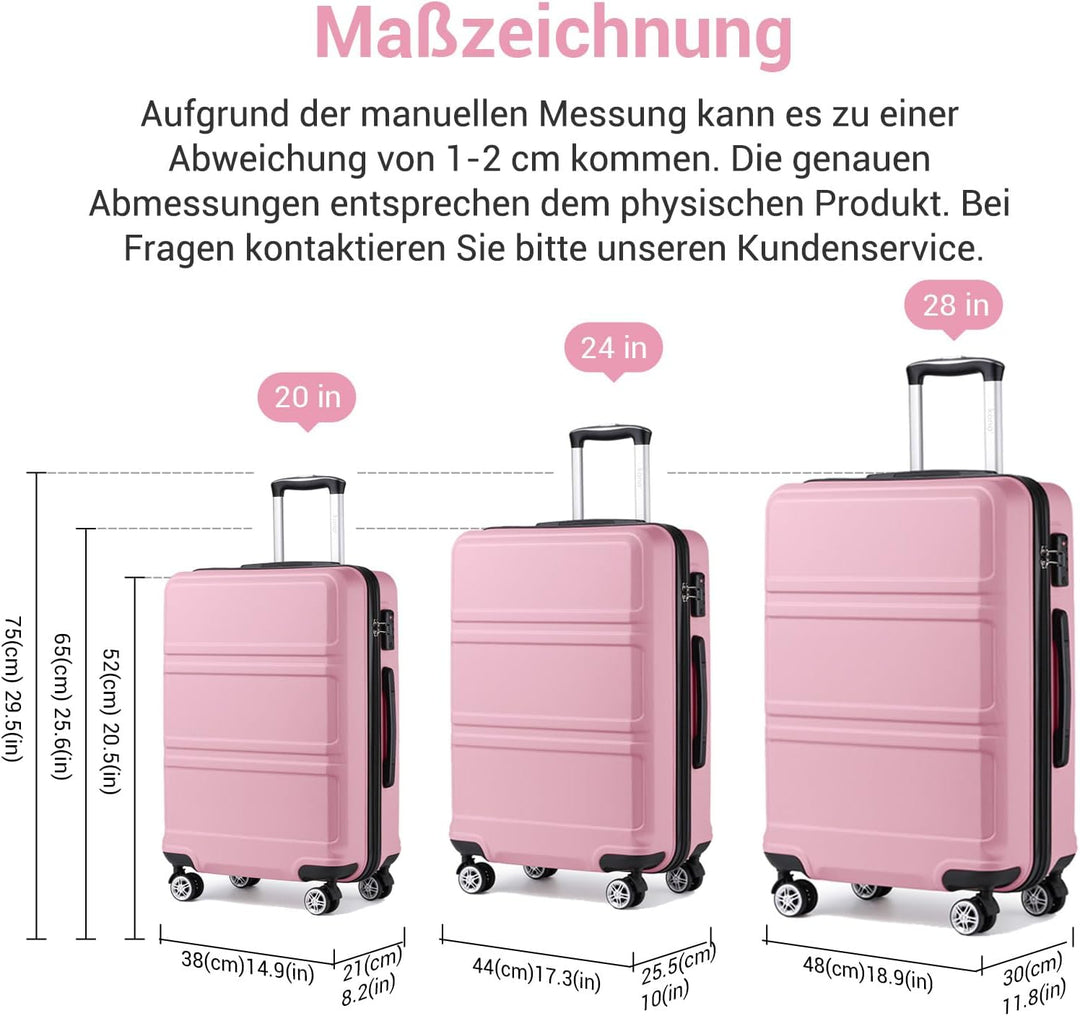 KONO Koffer Trolley Reisekoffer aus ABS+PC – Leichter Hartschalenkoffer mit 4 Zwillingsrollen und TS