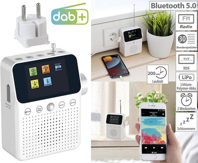 VR-Radio Badradio: 2in1-Steckdosenradio mit DAB+, Bluetooth, Bewegungsmelder, Akku, 8 W (DAB Radio S