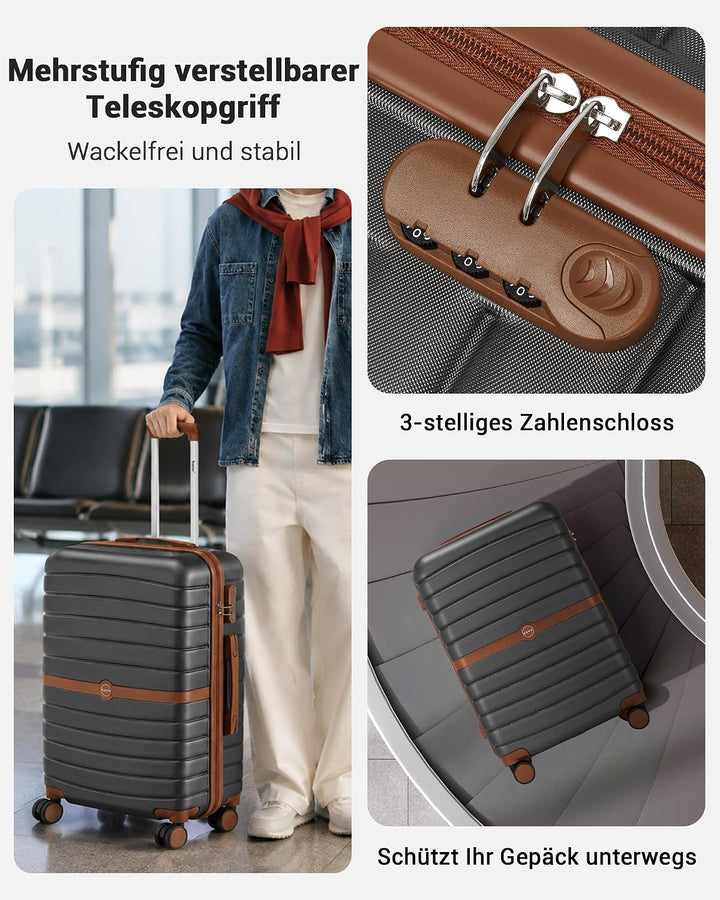 KONO Koffer Reisekoffer Trolley Koffer mittelgross von ABS+PC Hartschalenkoffer mit Zwillingsrollen