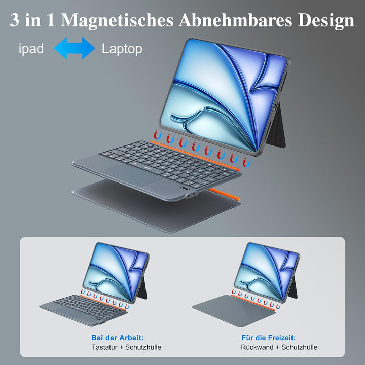 WIWU iPad Hülle mit Tastatur für 11 Zoll A16/10 Gen 3 in 1 Magnetische Abnehmbare Tasche Tastatur St