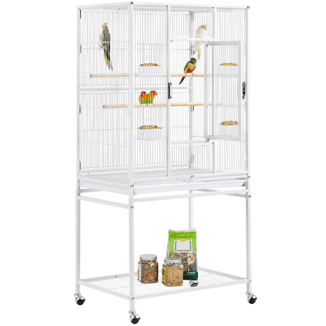 Yaheetech Vogelkäfig Vogelvoliere mit Tür und Rollen Vogelhaus für Nymphensittiche, Papageien Weiss,