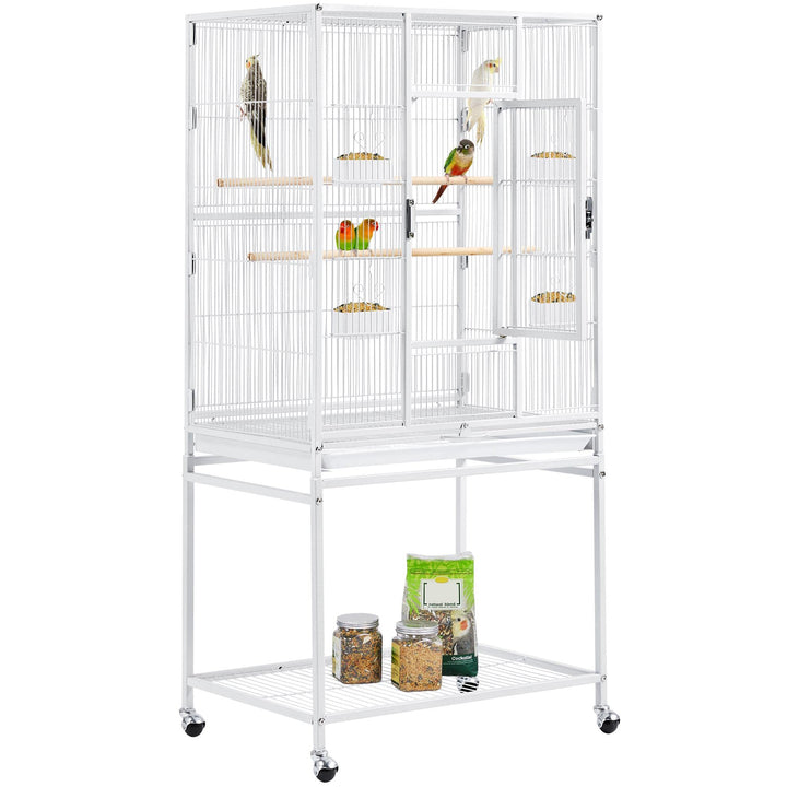 Yaheetech Vogelkäfig Vogelvoliere mit Tür und Rollen Vogelhaus für Nymphensittiche, Papageien Weiss,