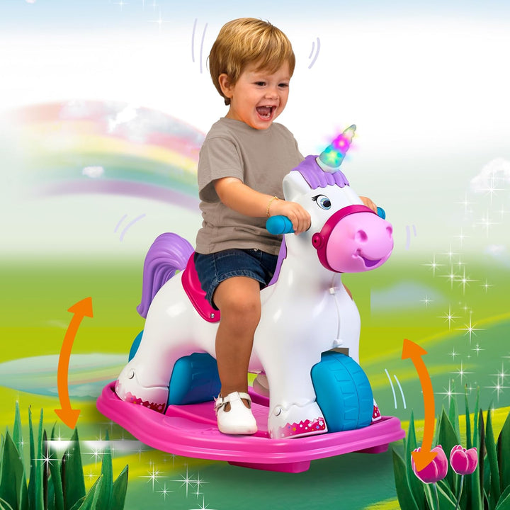 FEBER Baby Einhorn Lauflernhilfe in Einhornform, 2-in-1 Lauflernhilfe und Wippe, mit Wieh- und Tromp