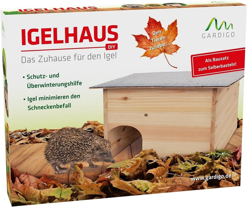 Gardigo® Igelhaus Bausatz aus Holz I Wetterfestes Dach I 48 x 29 x 38 cm I Vorgebohrtes Holz inkl. H