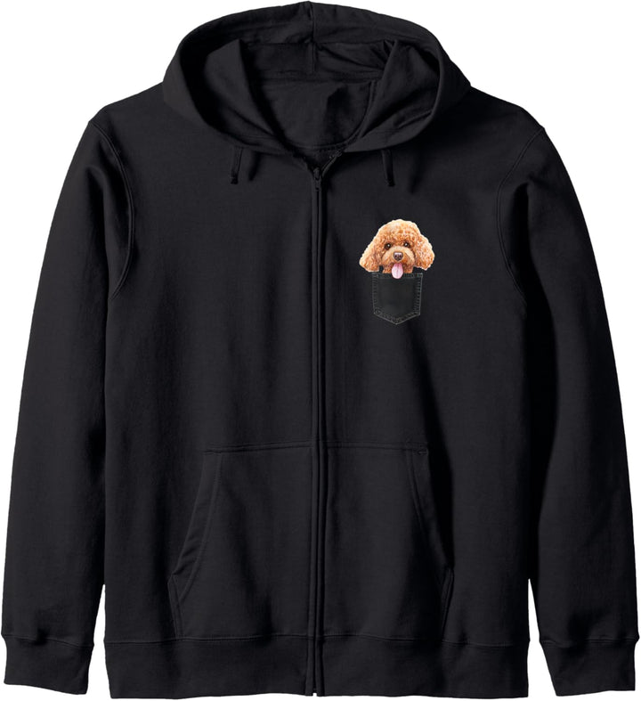 PUDEL Hund in Brusttasche Dog In A Pocket Geschenk Kapuzenjacke