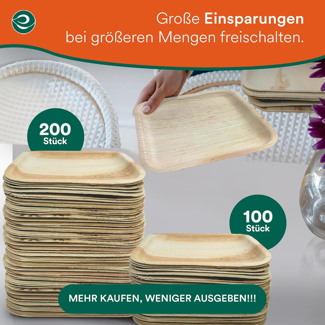 ECO SOUL 100% kompostierbare 20 cm, quadratische Palmblatt Teller [50 Stück] |Premium Palmblatt Gesc
