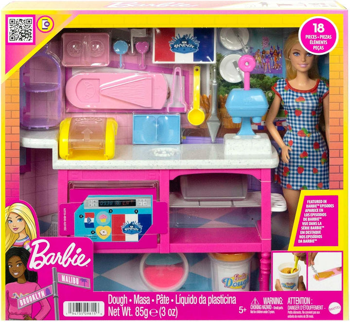 BARBIE Malibu Roberts - Puppe und Spielset mit 18 Teilen zum Backen, inklusive formbarem Teig und Fö