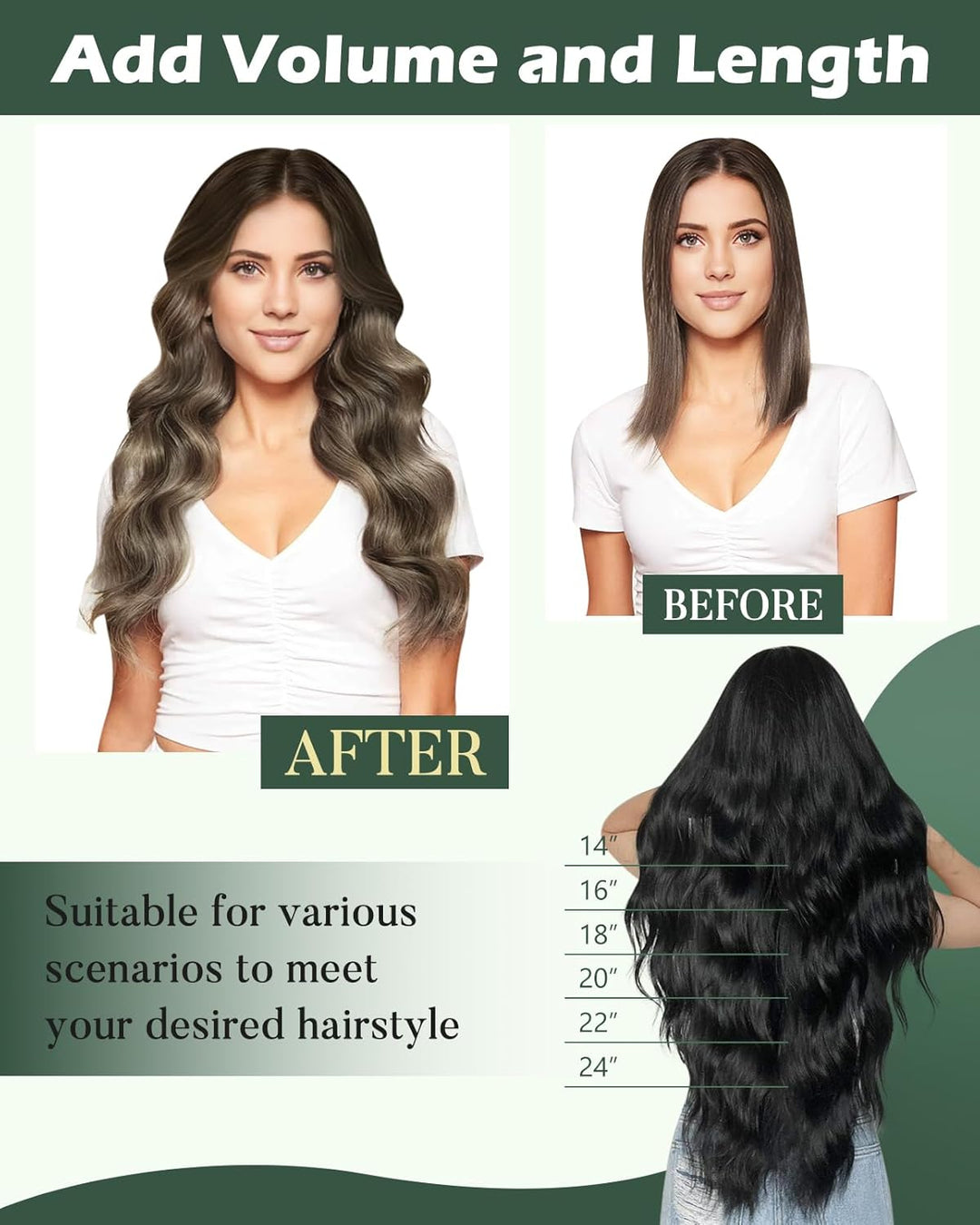 Ugeat Lang Echthaar Extensions Tressen 55cm Balayage Braun Haartressen Echthaar Extensions Ombre Dun