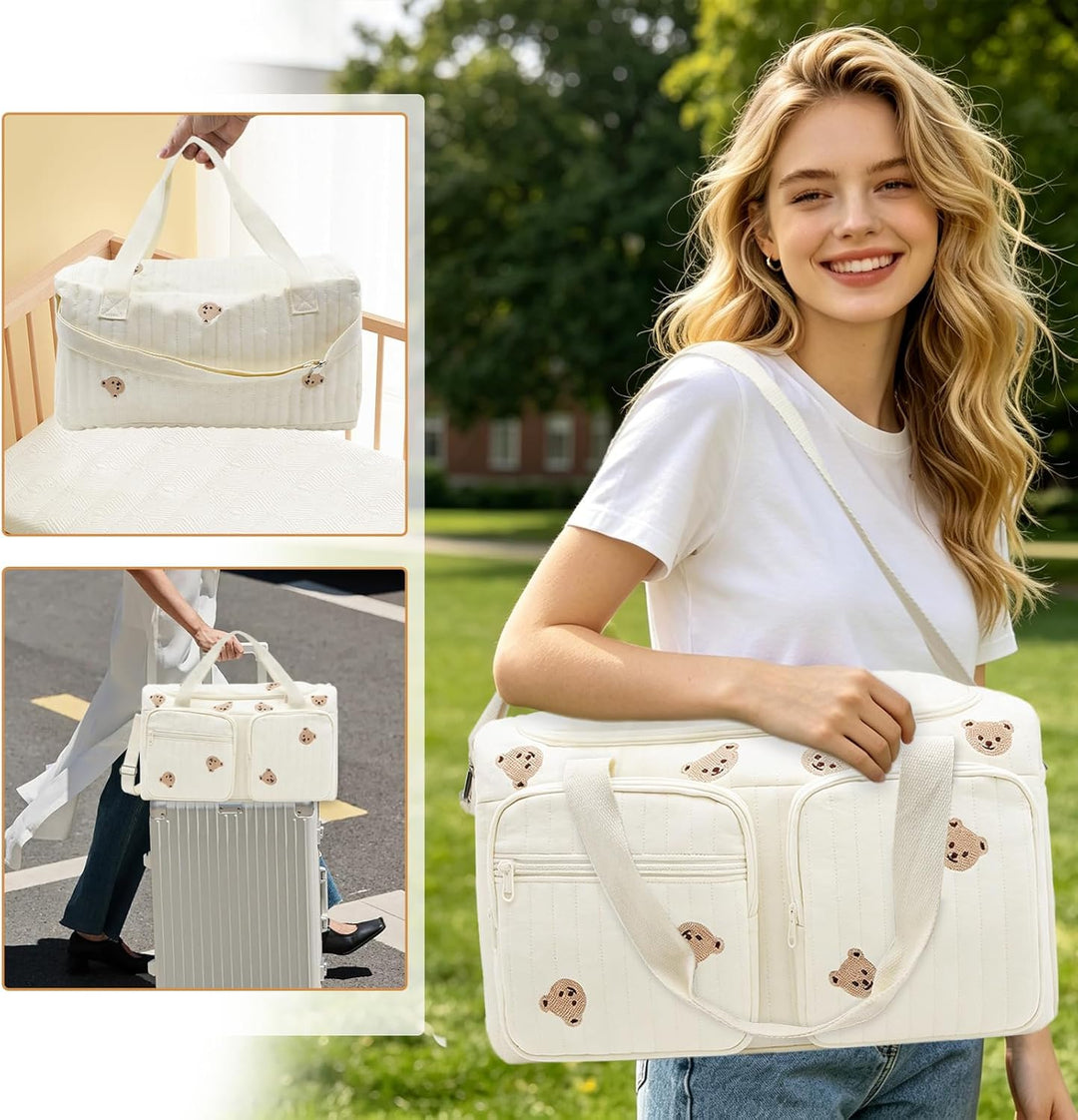 Grosse Wickeltaschen Kliniktasche Geburt 48 × 22 × 26 cm, Baby Wickeltasche, Mommy Bag aus Baumwolle